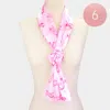 Fashnzfab 6pcs - Silk Feel Satin Striped Pink Ribbon Pattern Printed Scarves In Pink