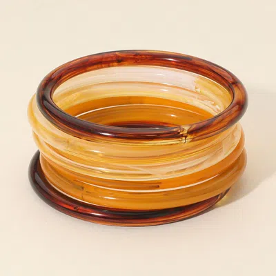 Fashnzfab 6pcs - Stackable Resin Bangle Multi Layered Bracelets - Brown, Multi