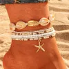 Fashnzfab 6pcs - Starfish Charm Accented Conch Shell Seed Beaded Multi Layered Anklets In Multi