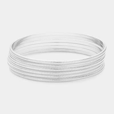 Fashnzfab 6pcs - Textured Metal Multi Layered Bangle Bracelets