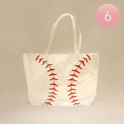 Fashnzfab 6pcs - Transparent Clear Baseball Shoulder Tote Bags In White