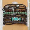Fashnzfab 6pcs - Unisex Western Theme Steerhead Turquoise Charm Accent Adjustable Wood Beaded Stretch Multi La In Multi