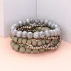 Fashnzfab 6pcs - Wood Ball Faceted Beaded Stretch Bracelets In Gray