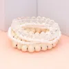 Fashnzfab 6pcs - Wood Ball Faceted Beaded Stretch Bracelets In White