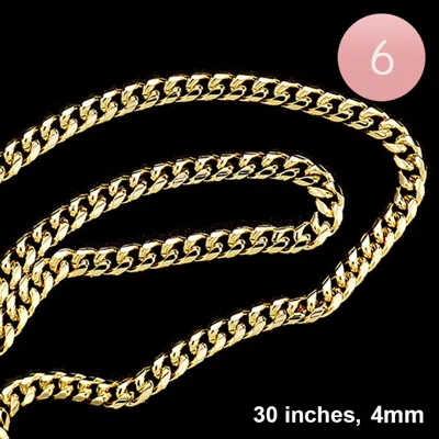 Fashnzfab 6pcs - 30 Inch, 4mm-gold Plated Round Cuban Chain Metal Necklace In Green