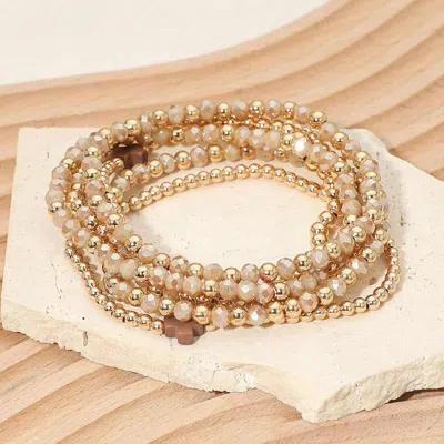 Fashnzfab 6pcs - Cross Charm Faceted Beaded Stretch Multi Layered Bracelets In Purple
