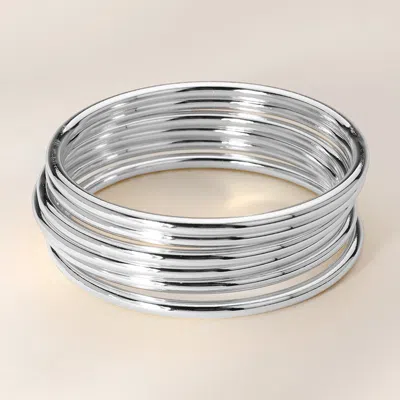Fashnzfab 6pcs - Metal Stackable Bangle Bracelets Rhodium In Silver