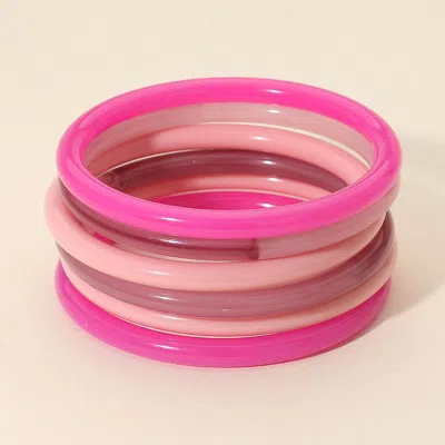 Fashnzfab 6pcs - Stackable Resin Bangle Multi Layered Bracelets - Multi, Pink