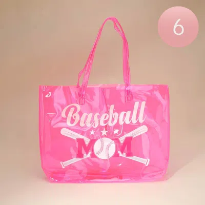 Fashnzfab 6pcs - Transparent Clear Baseball Printed Shoulder Tote Bags In Pink