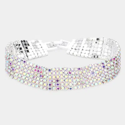Fashnzfab 6rows Rhinestone Evening Bracelet Ab, Silver In Multi