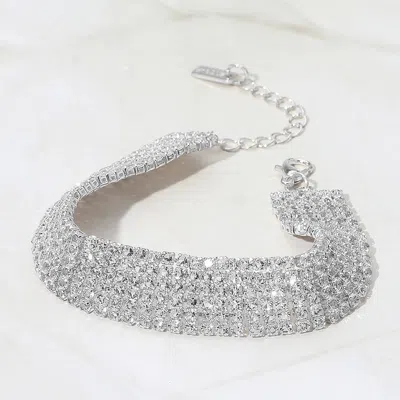 Fashnzfab 6rows Rhinestone Pave Evening Bracelet In Metallic