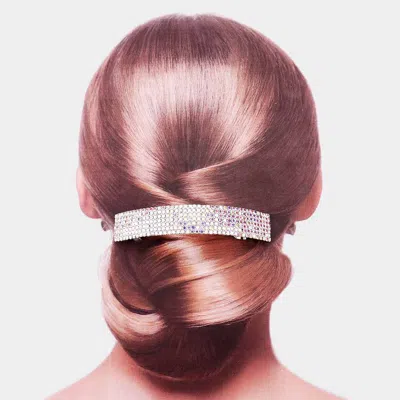 Fashnzfab 6rows Rhinestone Rectangle Barrette In Metallic