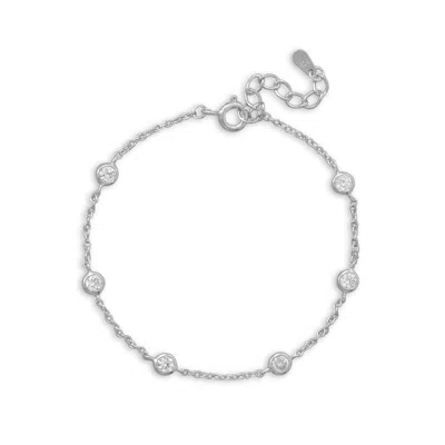 Fashnzfab 7" + 1" Rhodium Plated Bezel Set Cz Bracelet In Red