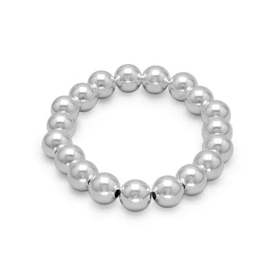Fashnzfab 7" 10mm Silver Bead Stretch Bracelet In Neutral
