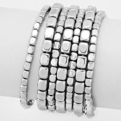 Fashnzfab 7 Pcs - Metal Bead Stack Stretch Multi Layered Bracelets