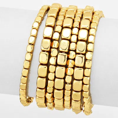 Fashnzfab 7 Pcs - Metal Bead Stack Stretch Multi Layered Bracelets Gold