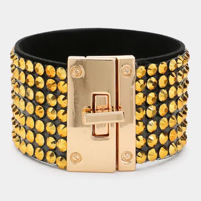Fashnzfab 7-row Rhinestone Bling Studded Bracelet Gold