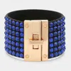 Fashnzfab 7-row Rhinestone Bling Studded Bracelet Gold, Sapphire In Multi