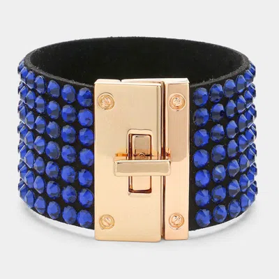 Fashnzfab 7-row Rhinestone Bling Studded Bracelet Gold, Sapphire In Multi