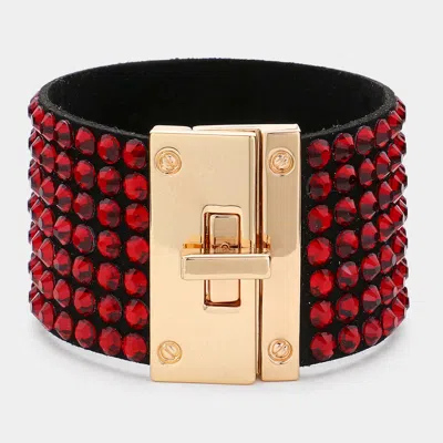 Fashnzfab 7-row Rhinestone Bling Studded Bracelet Gold, Siam In Multi