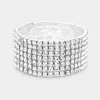 Fashnzfab 7-row Rhinestone Stretch Bracelet Clear, Silver In Multi