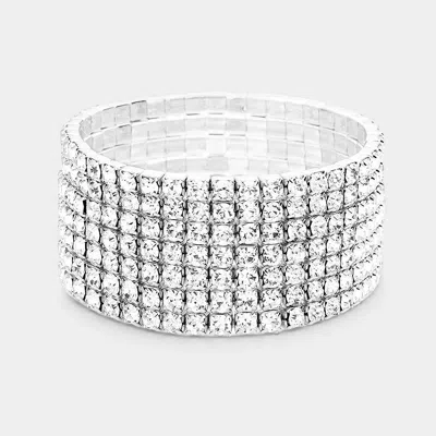 Fashnzfab 7-row Rhinestone Stretch Bracelet Clear, Silver In Multi