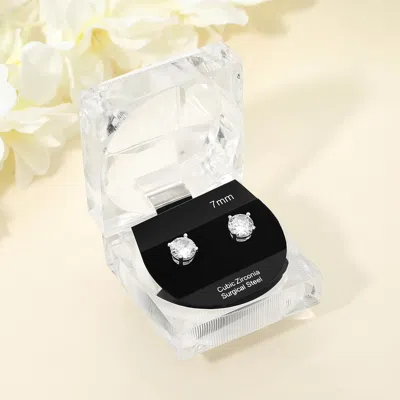 Fashnzfab 7mm Classic Round Cz Stud Earrings In Silver