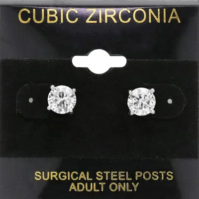 Fashnzfab 7mm Round Cz Stud Earrings In Black