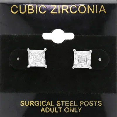 Fashnzfab 7mm Square Cz Stud Earrings In Multi