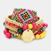 Fashnzfab 7pcs - Boho Multi Beaded Disc Charm Stretch Bracelets Multi In Multi