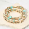 Fashnzfab 7pcs - Cross Pearl Metal Ball Beaded Stretch Multi Layered Bracelets In Gold