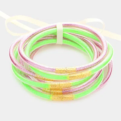 Fashnzfab 7pcs - Glitter Jelly Tube Bangle Bracelets In Multi