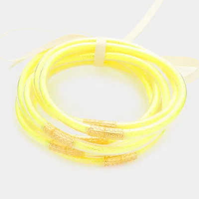 Fashnzfab 7pcs - Glitter Jelly Tube Bangle Bracelets In Yellow