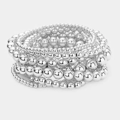 Fashnzfab 7pcs - Metal Ball Stretch Bracelets In Multi