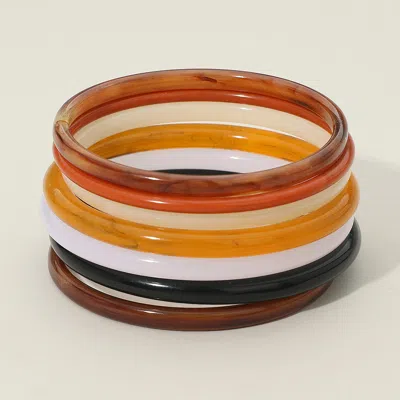 Fashnzfab 7pcs - Multi-tone Resin Layered Stackable Bangle Bracelets - Brown, Multi