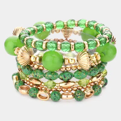 Fashnzfab 7pcs - Paint Splash Beaded Stretch Bracelets In Green