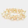 Fashnzfab 7pcs - Pearl Metal Ball Beaded Stretch Multi Layered Bracelets Cream, Gold In Multi