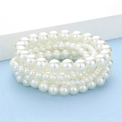 Fashnzfab 7pcs - Pearl Stretch Bracelets Cream In White