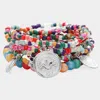 Fashnzfab 7pcs - Various Beads Beaded Metal Leaf Tree Of Life Charm Pointed Stretch Multi Layered Bracelets In Multi