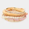 Fashnzfab 7pcs - Wood Ball Heishi Beaded Stretch Bracelets In Multi