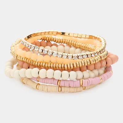 Fashnzfab 7pcs - Wood Ball Heishi Beaded Stretch Bracelets In Multi