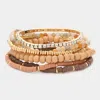 Fashnzfab 7pcs - Wood Ball Heishi Beaded Stretch Bracelets In Sand
