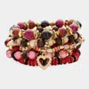 Fashnzfab 7pcs -metal Dolphin Elephant Open Bubble Heart Butterfly Charm Pointed Various Beads Beaded Stretch  In Red