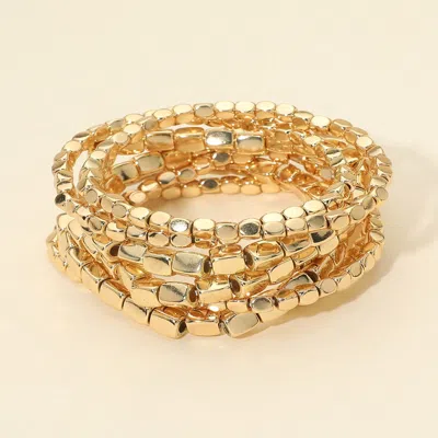 Fashnzfab 7pcs - Beaded Stretch Multi Layered Bracelets In Gold