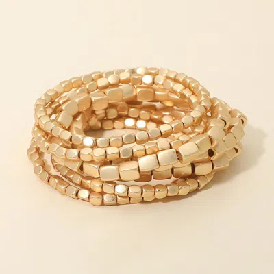 Fashnzfab 7pcs - Beaded Stretch Multi Layered Bracelets In Gold