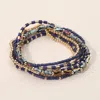 Fashnzfab 7pcs - Beaded Stretch Stackable Multi Layered Bracelets In Blue