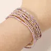 Fashnzfab 7pcs - Beaded Stretch Stackable Multi Layered Bracelets In Purple