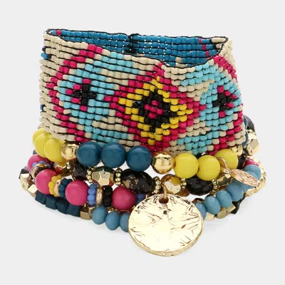Fashnzfab 7pcs - Boho Stretch Multi Layered Bracelets Multi In Blue