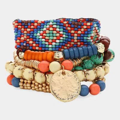 Fashnzfab 7pcs - Boho Stretchable Multi Layered Bracelets Multi In Blue