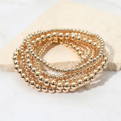 Fashnzfab 7pcs - Metal Ball Beaded Stretch Multi Layered Bracelets In Gold